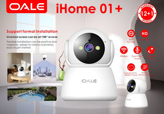 OALE iHome 01+ camera with features highlighted on a gray background