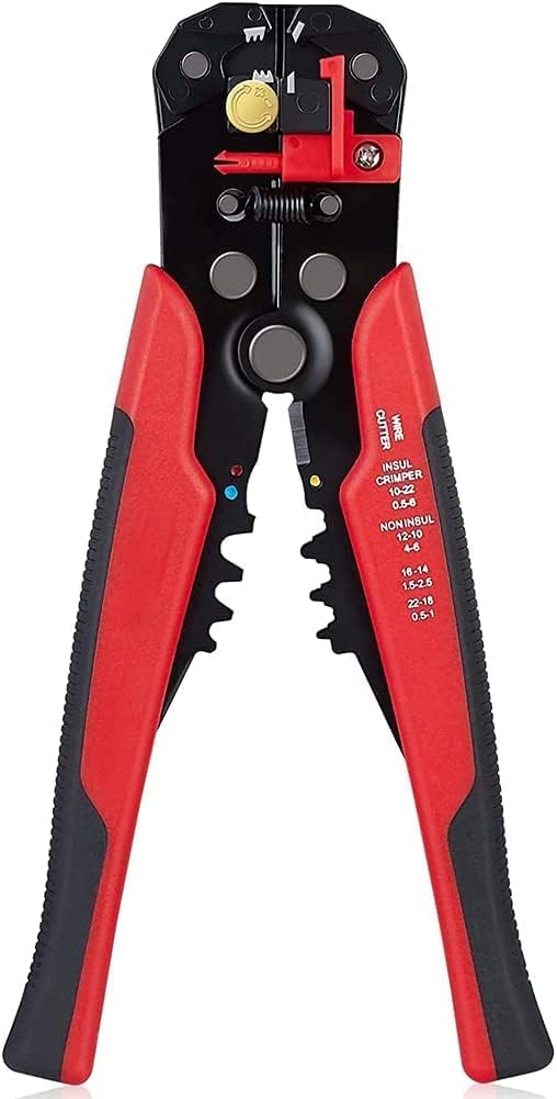 Multifunctional Cable Wire Stripper Cutter, Crimping Stripping Plier Tool, Self-adjusting 8" Automatic Wire Stripper/Cutting Pliers Tool for Wire Stripping, Cutting, Crimping (Red)
