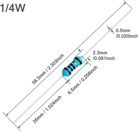 First Moon 100pcs 1/4W (0.25W) 10 Ω ohm Metal Film Fixed Resistor 0.01 ±1% Tolerance 10R MF Through Hole Resistors Current Limiting Rohs Certificated