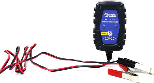SAFAN 1-Amp Fully-Automatic Smart Charger, 6V and 12V Portable Battery Charger, Battery Maintainer. Trickle Charger and Battery Desulfator with Temperature Compensation