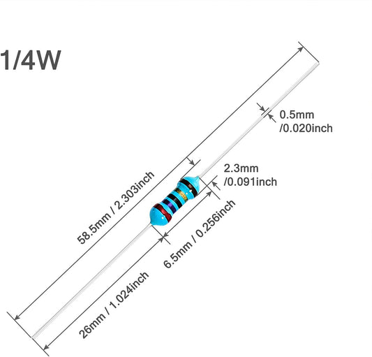 First Moon 100pcs 1/4W (0.25W) 1 Ω ohm Metal Film Fixed Resistor 0.01 ±1% Tolerance 1R MF Through Hole Resistors Current Limiting Rohs Certificated