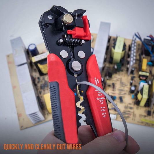 Multifunctional Cable Wire Stripper Cutter, Crimping Stripping Plier Tool, Self-adjusting 8" Automatic Wire Stripper/Cutting Pliers Tool for Wire Stripping, Cutting, Crimping (Red)