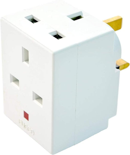 3 Way Socket Multi Plug Fused Adapter Uk Mains 13A 240V Ac 3 Socket