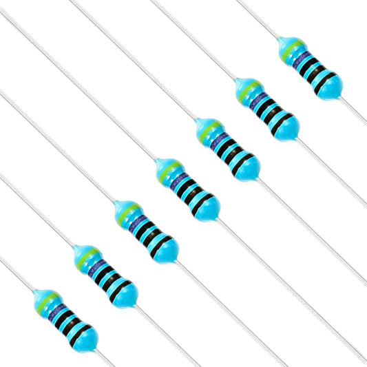 First Moon 100pcs 1/4W (0.25W) 4.7K Ω ohm 4k7 Metal Film Fixed Resistor 0.01 ±1% Tolerance 4.7KR MF Through Hole Resistors Current Limiting Rohs Certificated