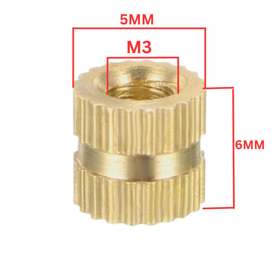 M3 Brass Insert 6×5mm - Solid Brass Injection Knurled Thread Inserts Nuts - FMTRD