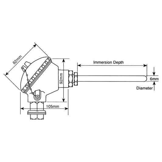 Thermocouple Type-k 200mm Length, 6mm Diameter → +700°C - FMTRD