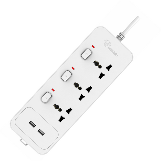 GONGNIU Extension Board 3 Socket + 2 USB Port, 3 Switch, 3M Wire