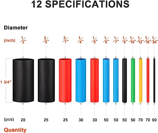 560PCS Heat Shrink Tubing 2:1 - Electrical Wire Cable Wrap Assortment Kit with Box (5 Colors / 12 Sizes) for Professional Electric Insulation - FMTRD